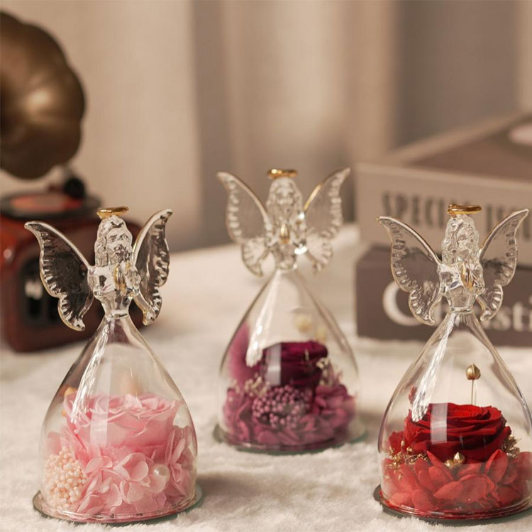 Stekleni angel konzervirano cvetlično darilo